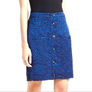 Banana Republic Blue Leopard Print Button Up Skirt With Pockets Women Size 6